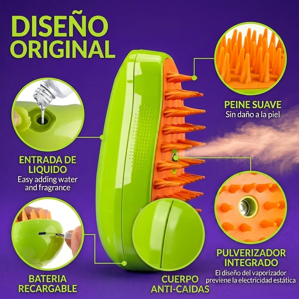 SteamyBrush™ - Cepillo 3 en 1 - Limpia, masajea y peina